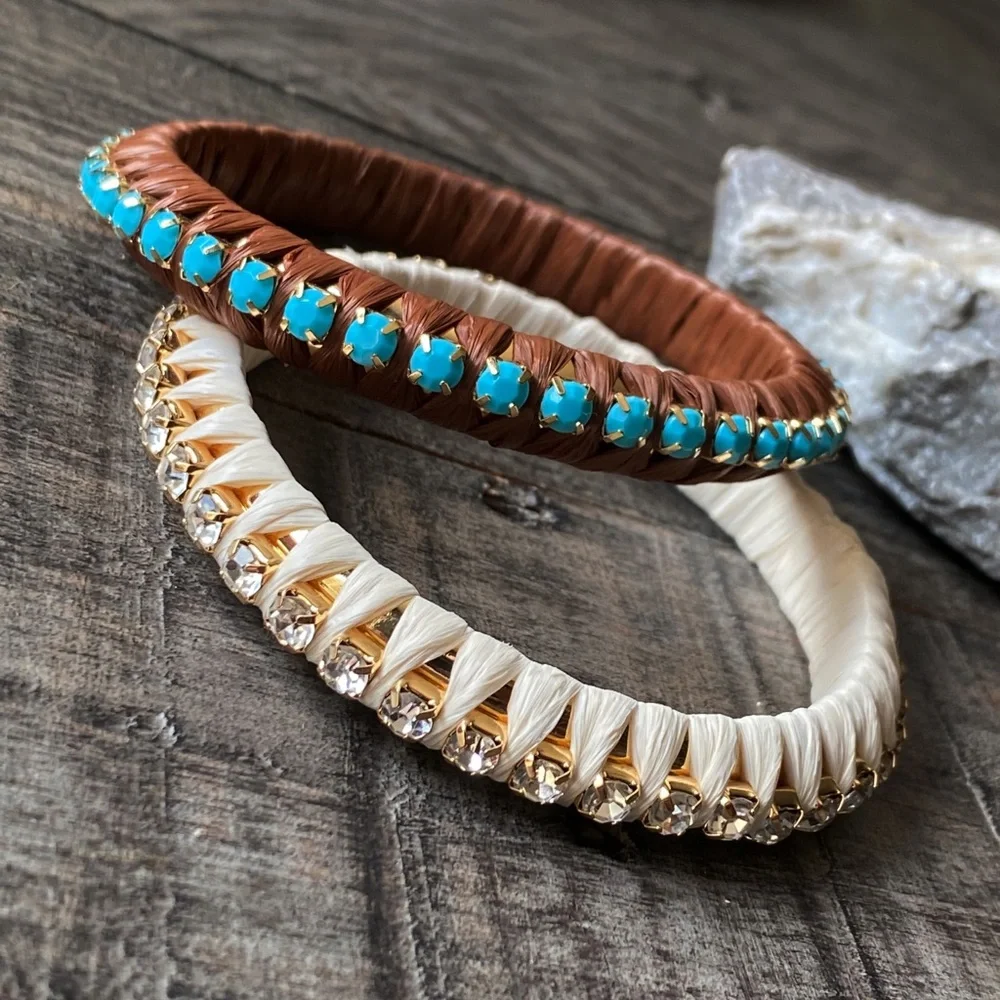 NEW Rhinestone and Turquoise Wrapped Stackable Bangles